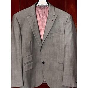 INDOCHINO BESPOKE GRAY 1 BUTTON WOOL SUIT COAT JACKET 42 CROPPED SLIM FIT